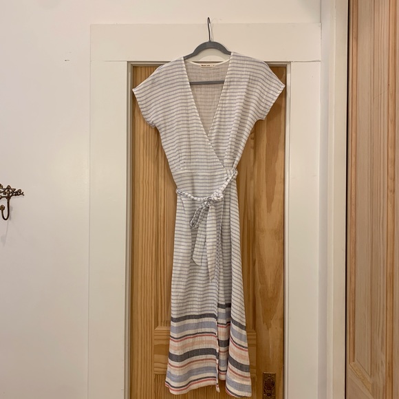 Maddie Wrap Dress in Bel Air Blue Multi Strip - Picture 3 of 6